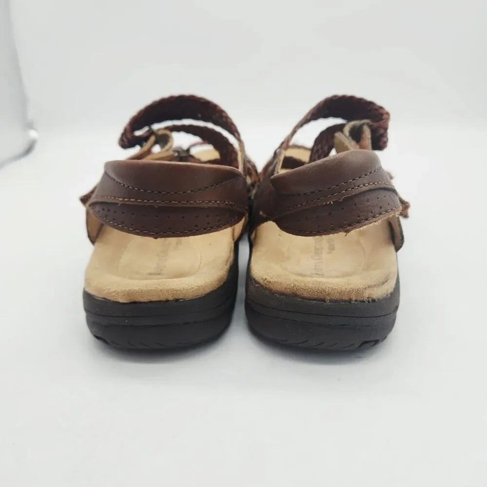 Earth Origins Stella Brown Braided Leather Slingback Sandals Womens 7 Adjustable